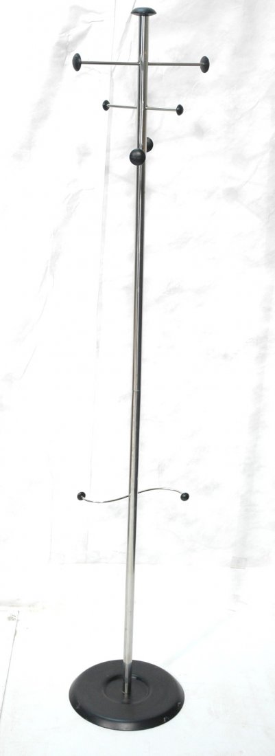 Chrome Coat Rack with Black Metal Accents.: Chrome Coat Rack with Black Metal Accents.-- Dimensions: H: 73 inches: W: 15 inches: D: 13 inches ---