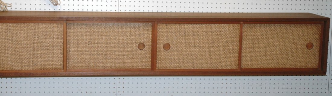 SHIZUHIKO WATANABE Walnut Sliding Door Wall Cabin: SHIZUHIKO WATANABE Walnut Sliding Door Wall Cabinet with woven doors. SHIZUHIKO WATANABE was a student of George Nakashima in the late 1960's.-- Dimensions: H: 12 inches: W: 72 inches: D: 10 inches --