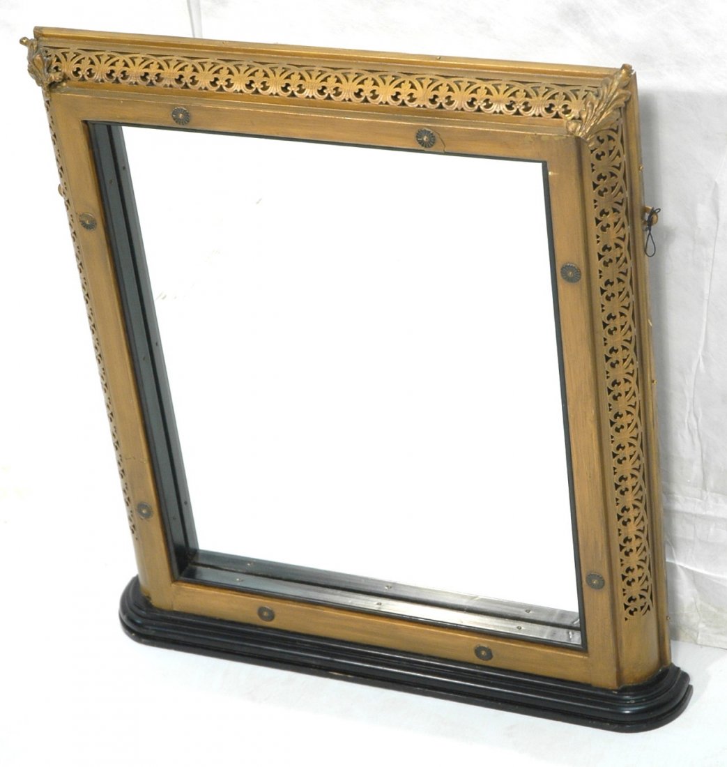 Gold and Black Decorator mirror. Wood and Metal C: Gold and Black Decorator mirror. Wood and Metal Construction. Table mirror or can be hung.-- Dimensions: H: 28 inches: W: 25 inches: D: 3 inches ---