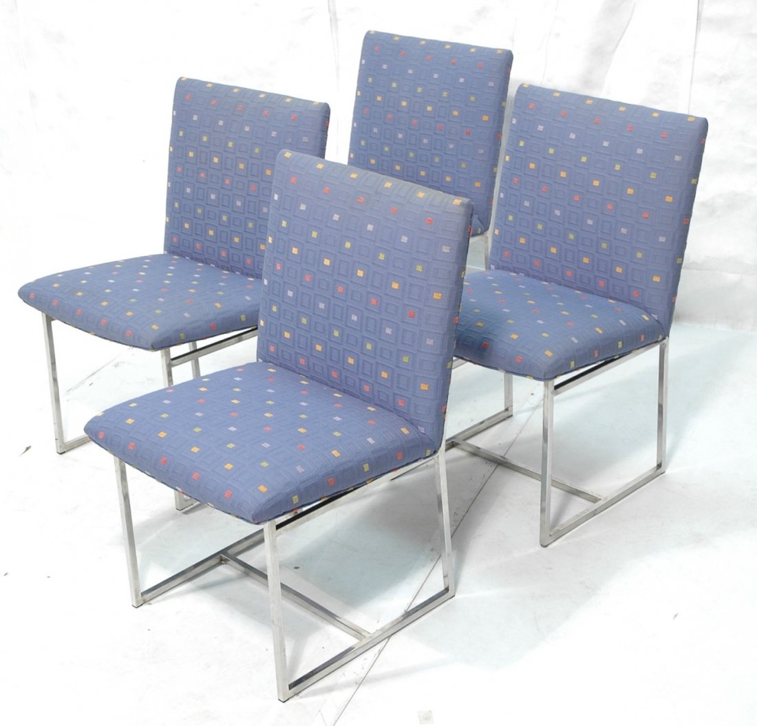 Set 4 MILO BAUGHMAN Chrome Cube Base Dining Chair: Set 4 MILO BAUGHMAN Chrome Cube Base Dining Chairs. Unmarked.-- Dimensions: H: 34 inches: W: 20 inches: D: 22 inches ---