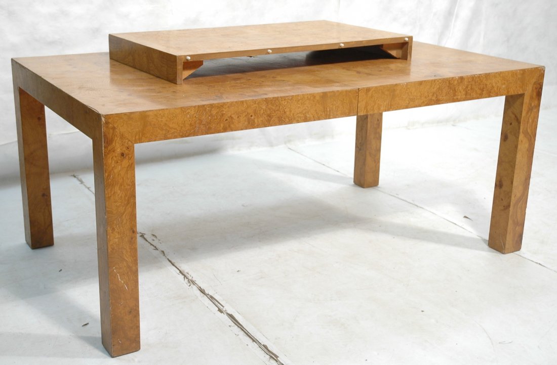MILO BAUGHMAN Style Dining Table Burled wood with: MILO BAUGHMAN Style Dining Table Burled wood with 1 leaf (22 inches)-- Dimensions: H: 29 inches: W: 39 inches: D: 66 inches ---