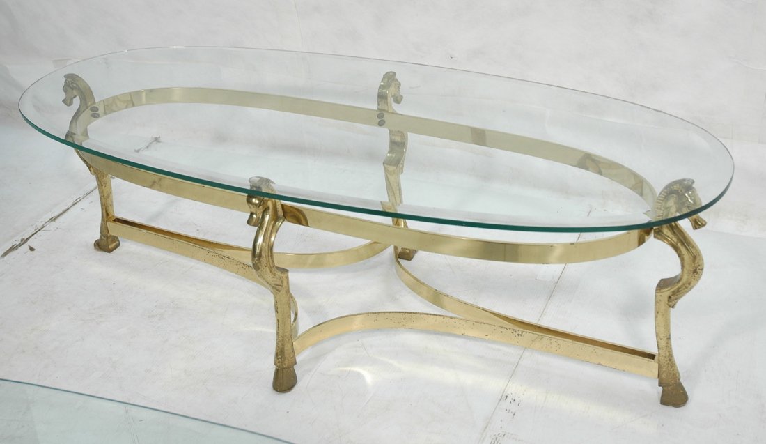 Brass Horse and Glass Coffee Table with Hoof Feet