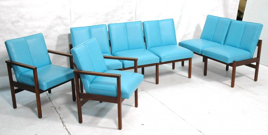 5 pc 70s Retro Turquoise Vinyl and Walnut Living: 5 pc 70s Retro Turquoise Vinyl and Walnut Living Room Set. sofa, loveseat and 2 armchairs.-- Dimensions: ---