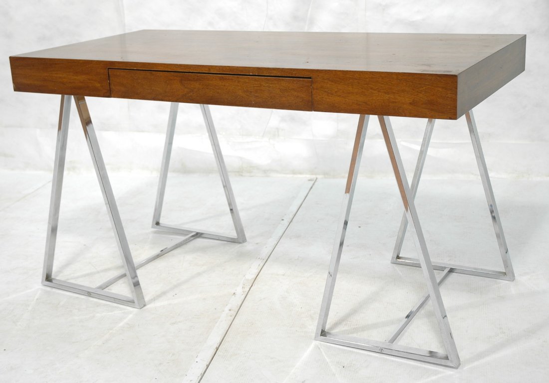 Walnut and Chrome A Frame Desk . Milo Baughman St: Walnut and Chrome A Frame Desk . Milo Baughman Style. Not marked.-- Dimensions: H: 28.5 inches: W: 51 inches: D: 25.25 inches ---