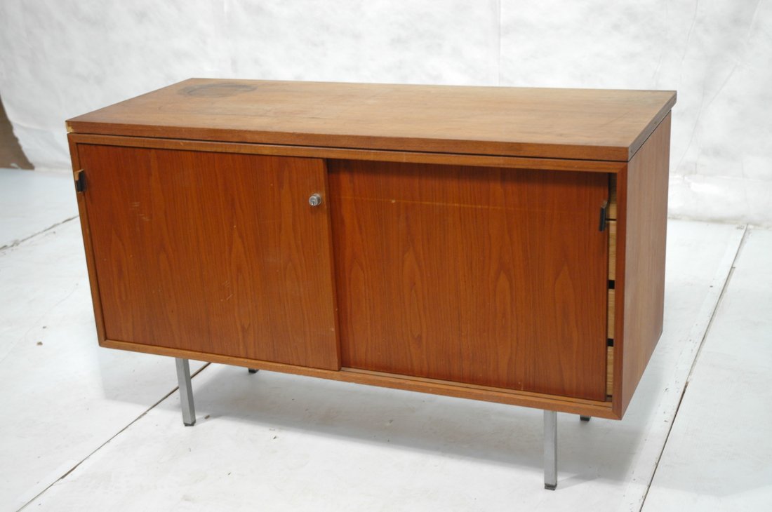 KNOLL Credenza with Chrome legs. Walnut with Leat: KNOLL Credenza with Chrome legs. Walnut with Leather.-- Dimensions: H: 30 inches: W: 48 inches: D: 20 inches ---