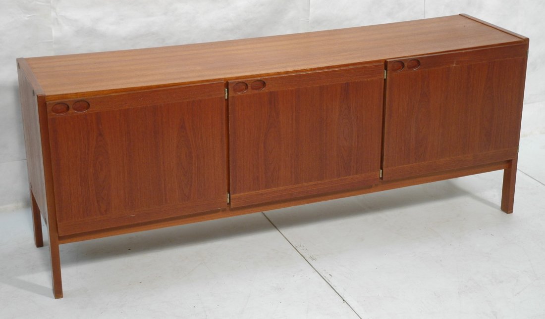 Danish Teak 3 Door Credenza with Oval Pulls.: Danish Teak 3 Door Credenza with Oval Pulls.-- Dimensions: H: 28.5 inches: W: 72 inches: D: 19 inches ---