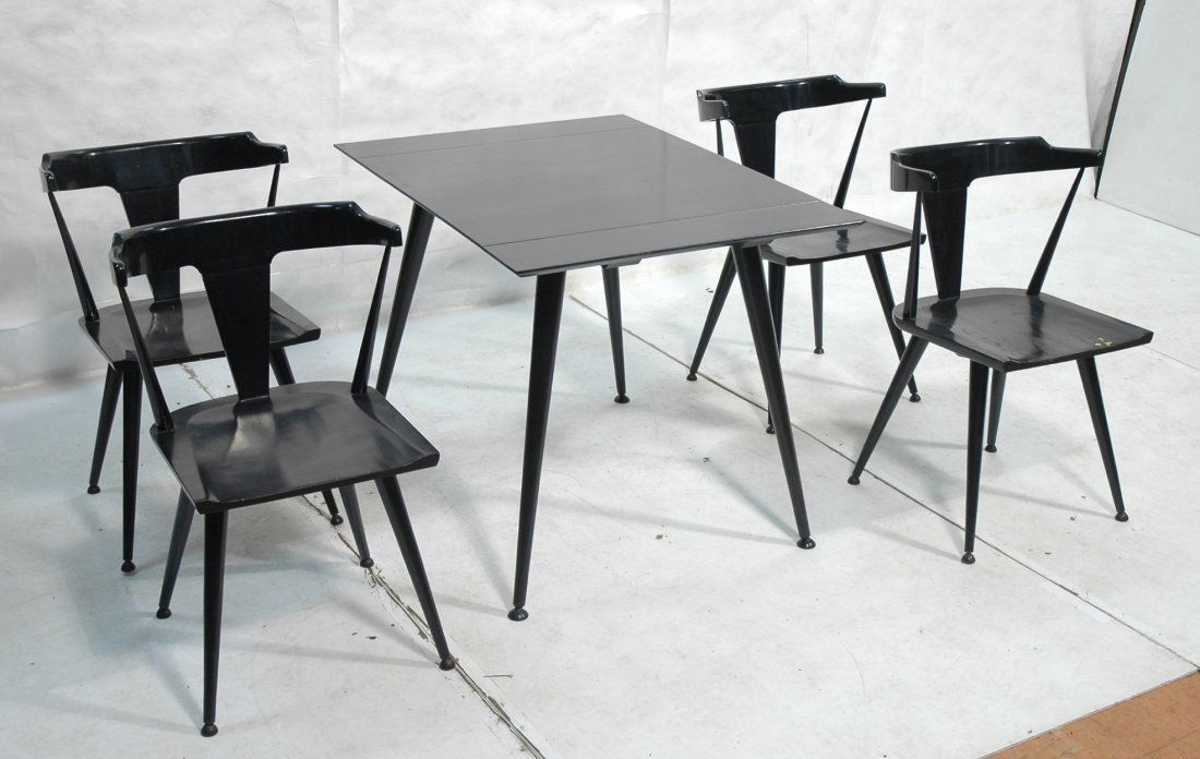 Ebonized Paul McCobb Dining Set, 4 Chairs and Tab: Ebonized Paul McCobb Dining Set, 4 Chairs and Table with 2 leaves (each 10 inches) Marked.-- Dimensions: H: 30 inches: W: 41 inches: D: 30 inches ---