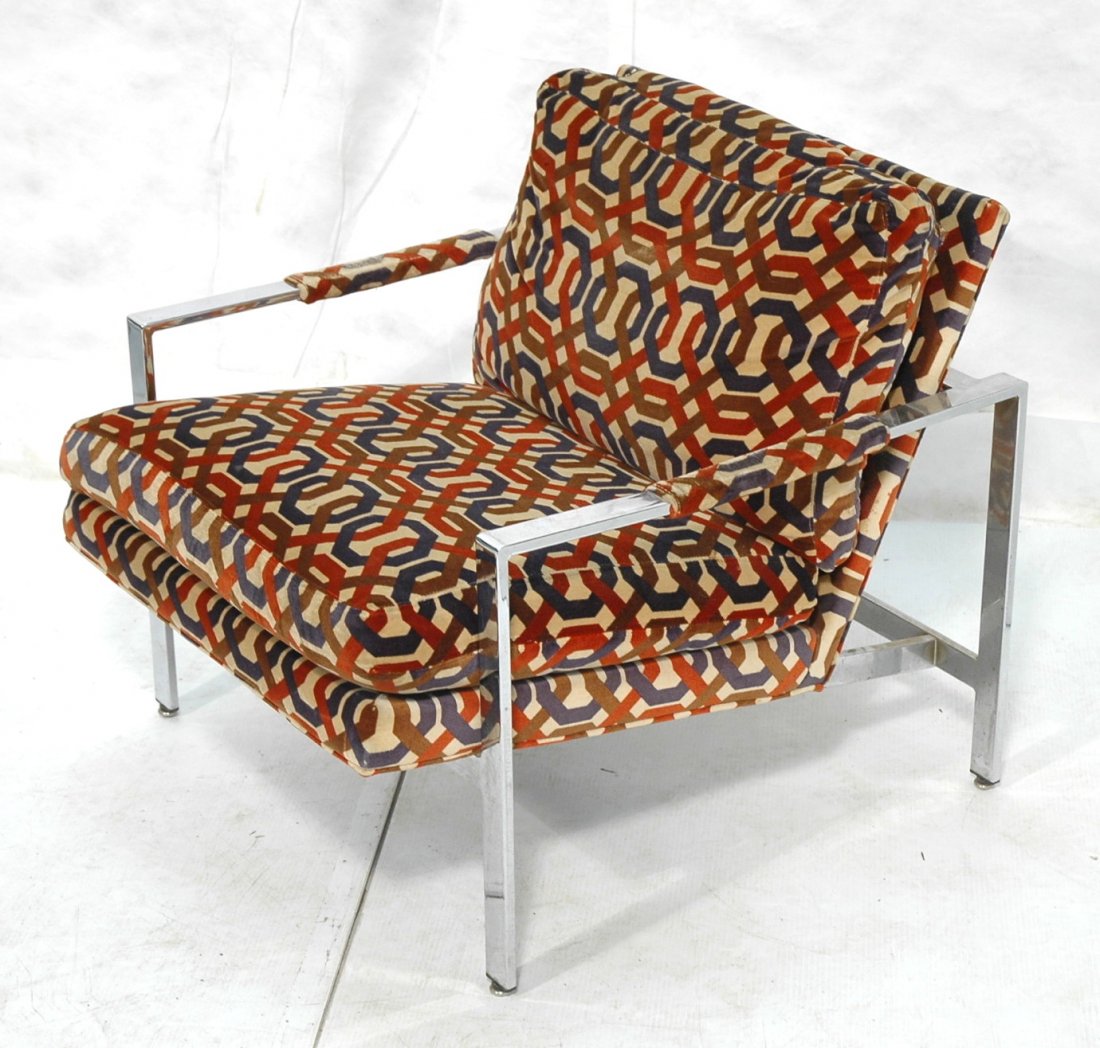 Milo Baughman Lounge Chair with Pattern. Labeled: Milo Baughman Lounge Chair with Pattern. Labeled Thayer Coggin.-- Dimensions: H: 28 inches: W: 28 inches: D: 32 inches ---