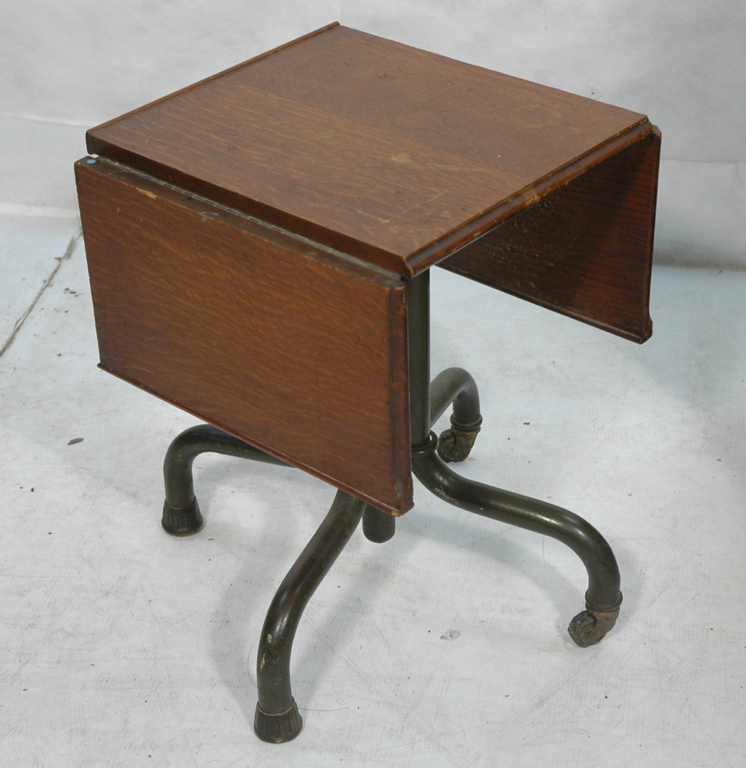 Typewriter Stand Oak Top. Metal Base. Industrial: Typewriter Stand Oak Top. Metal Base. Industrial Green.-- Dimensions: H: 26 inches: W: 18 inches: D: 19 inches ---