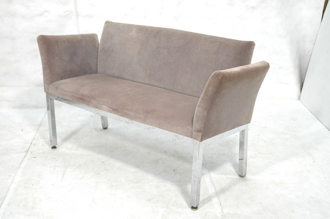 Milo Baughman Style Love Seat with Gray Fabric.: Milo Baughman Style Love Seat with Gray Fabric.-- Dimensions: H: 35 inches: W: 60 inches: D: 24 inches ---