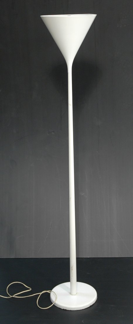 Sweden Modern White Enamel Floor Torchiere Lamp.: Sweden Modern White Enamel Floor Torchiere Lamp. Inverted cone shade. -- Dimensions: H: 64.75 inches: W: 12 inches ---