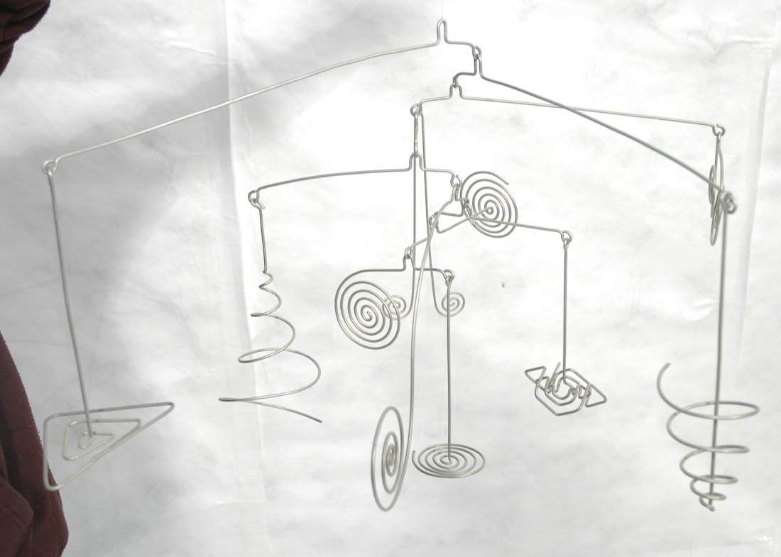 ALEXANDER CALDER style Hanging Mobile. Bent alumi: ALEXANDER CALDER style Hanging Mobile. Bent aluminum design. Not marked.-- Dimensions: H: 21 inches: W: 32 inches ---