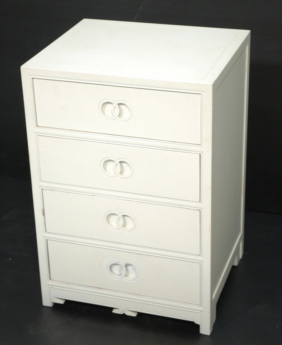 Michael Taylor designed for BAKER 4 Drawer Chest.: Michael Taylor designed for BAKER 4 Drawer Chest. Decorative Pulls and skirt. Metal tag.-- Dimensions: H: 32.5 inches: W: 22 inches: D: 19 inches ---