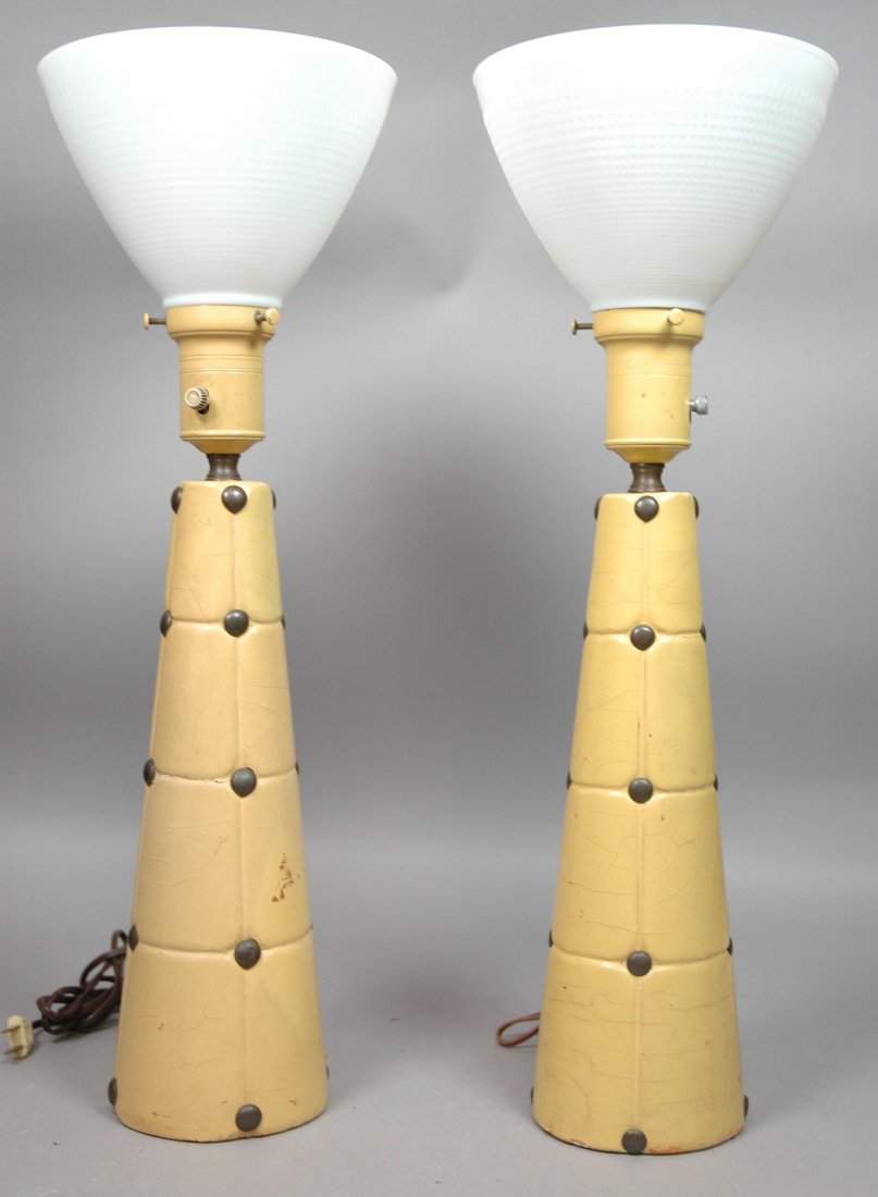 Pr Tommi Parzinger style studded leather Lamps.: Pr Tommi Parzinger style studded leather Lamps.-- Dimensions: H: 23 inches ---