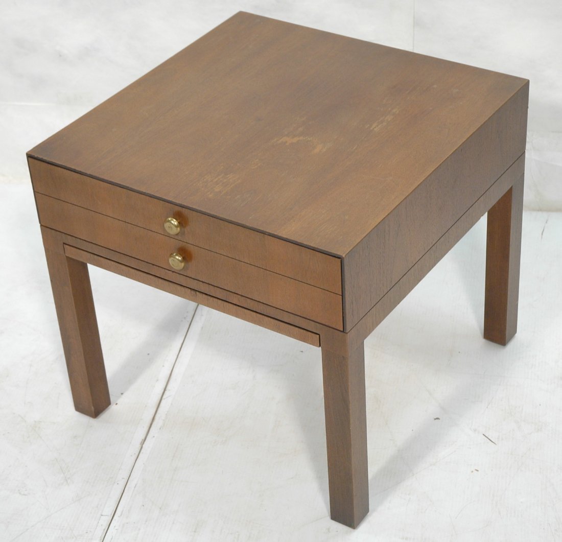 DIRECTIONAL One Drawer Walnut Side Table. America: DIRECTIONAL One Drawer Walnut Side Table. American Modern. Beveled edge drawer. Pull out tray. Parsons style. -- Dimensions: H: 20 inches: W: 22 inches: D: 22 inches ---