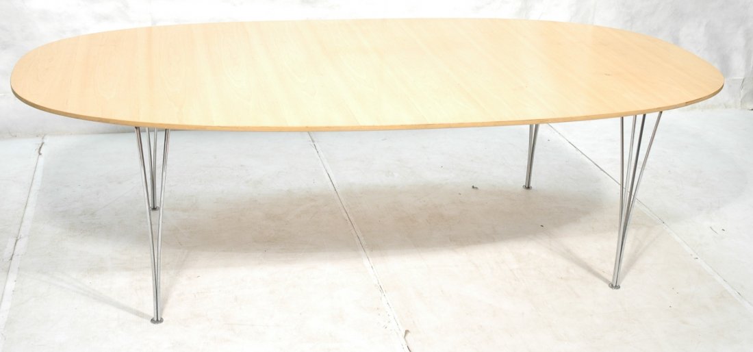 Large Bruno Mathsson / Piet Hein Dining Table. Fr: Large Bruno Mathsson / Piet Hein Dining Table. Fritz Hansen. Oval top Chrome legs.-- Dimensions: H: 27.5 inches: W: 94.5 inches: D: 47 inches ---