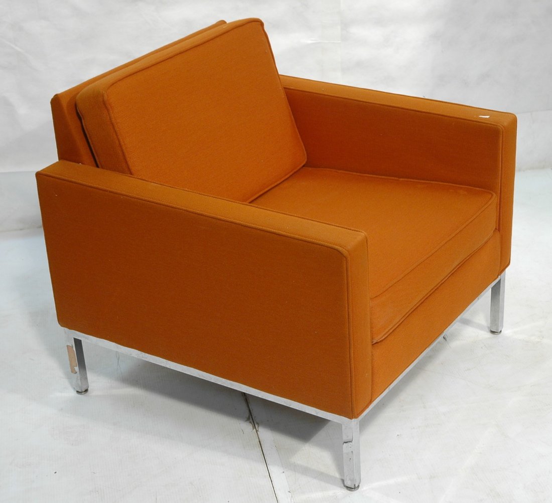 Orange KNOLL style Lounge Chair. Chromed steel le: Orange KNOLL style Lounge Chair. Chromed steel legs. Not marked.-- Dimensions: H: 30.5 inches: W: 30.5 inches: D: 30.5 inches ---