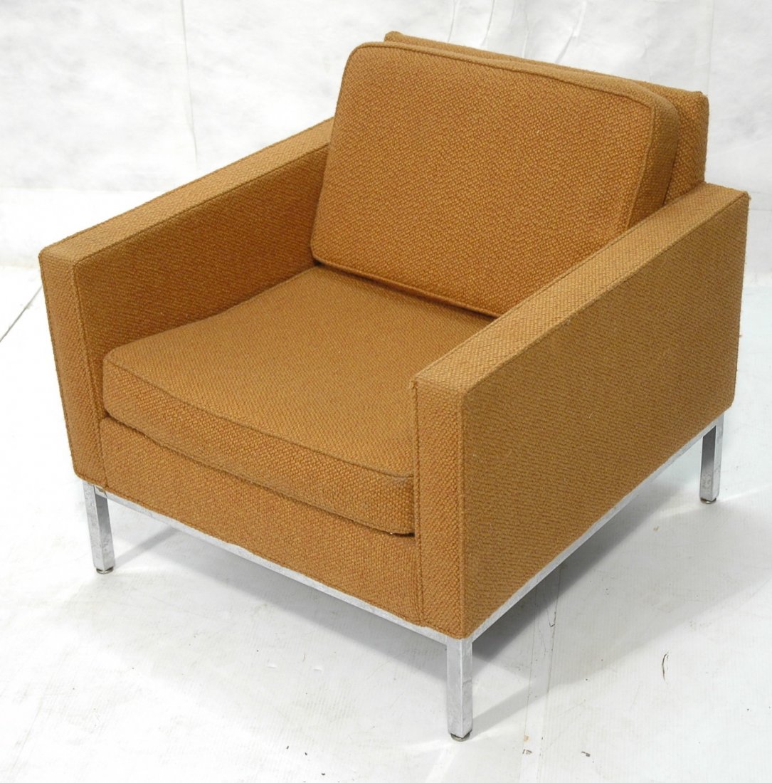 Brown KNOLL style Lounge Chair. Chromed steel leg: Brown KNOLL style Lounge Chair. Chromed steel legs. Not marked; remnants of label.-- Dimensions: H: 30.5 inches: W: 30.5 inches: D: 30.5 inches ---