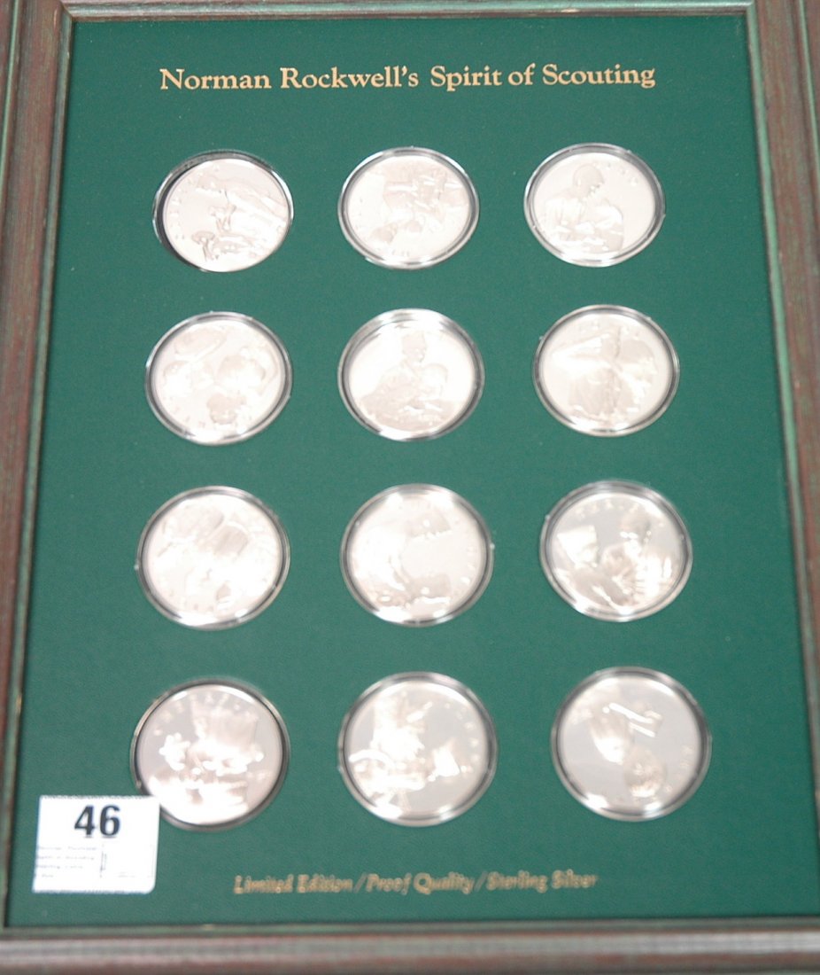 Norman Rockwell Spirit of Scouting Sterling Coins: Norman Rockwell Spirit of Scouting Sterling Coins. 9.5ozt-- Dimensions: --- Weight: 9.5 Troy ozs. ---- --- US Shipping charge: $9