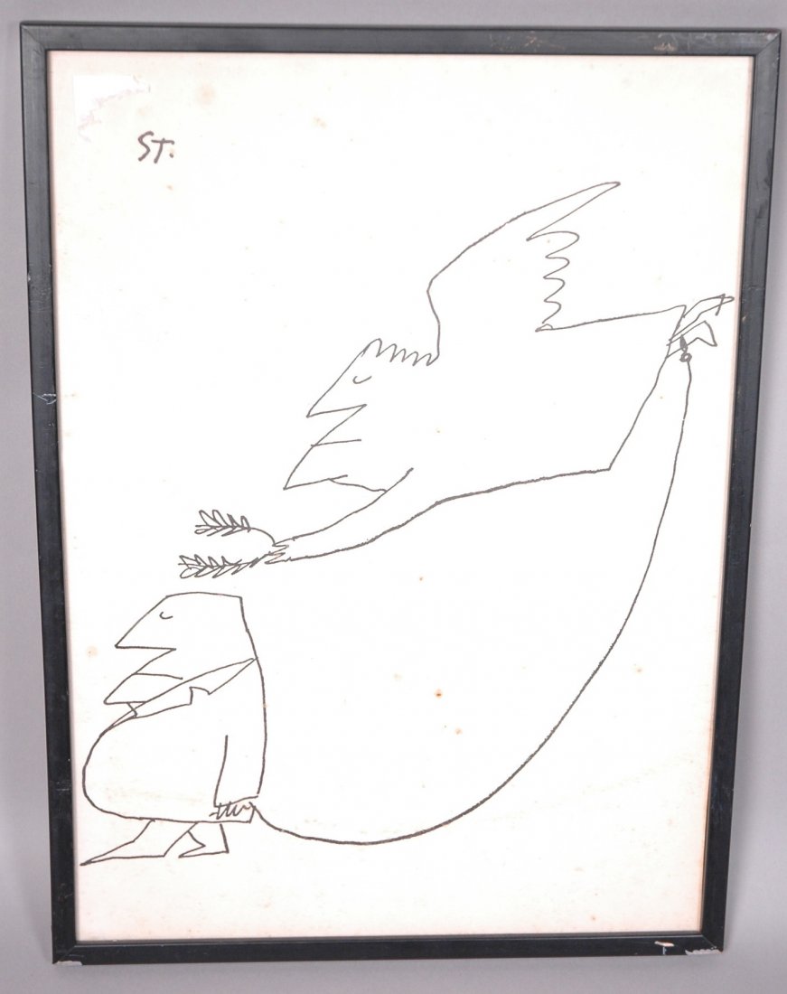 Saul Steinberg Line Drawing on Paper: Saul Steinberg Drawing on Paper.-- Dimensions: Image Size: H: 15 inches: W: 10.75 inches --- US Shipping charge: $20