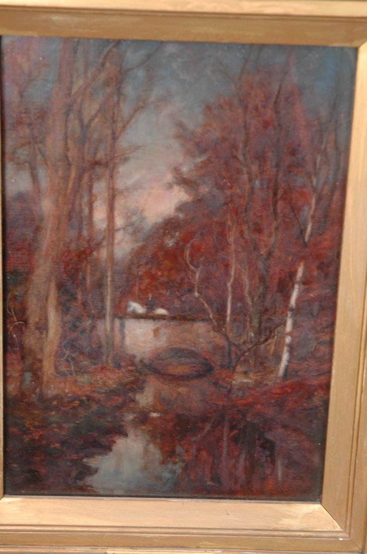 Allan Ramsay Attribution Oil Painting on Canvas.: Allan Ramsay Attribution Oil Painting on Canvas. Inscribed on Reverse. In The Burn Woods. Near Edzell. Gilt frame.-- Dimensions: H: 13.5 inches: W: 9.5 inches ---