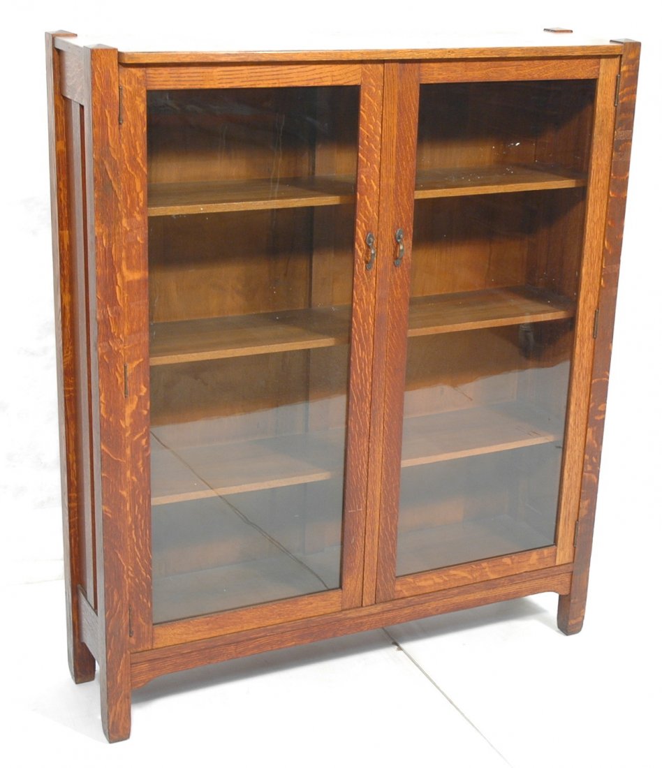 Stickley Brothers Arts & Crafts Mission Oak Bookcase: Stickley Brothers Arts and Crafts Mission Bookcase. 2 doors.-- Dimensions: H: 56.5 inches: W: 47.5 inches: D: 12.5 inches ---