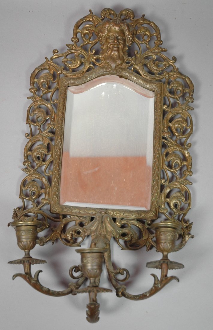 Brass Mirrored Wall Sconce Candle Holder.: Brass Mirrored Wall Sconce Candle Holder. -- Dimensions: H: 18 inches: W: 10 inches ---