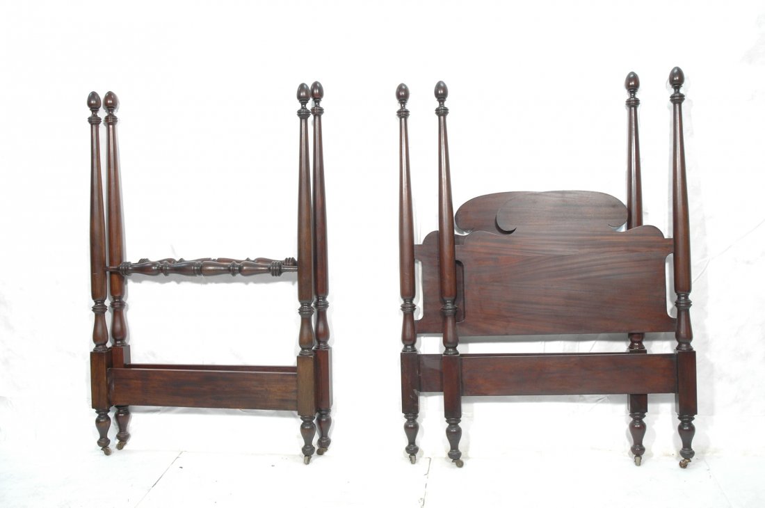 Pr Tall Mahogany Poster Single Twin Beds.: Pr Tall Mahogany Poster Single Twin Beds. -- Dimensions: H: 70 inches: W: 44 inches ---