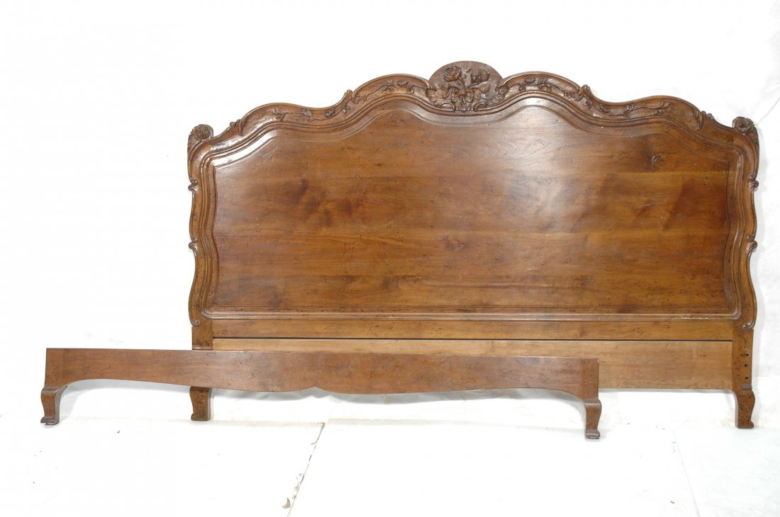 Carved Country French Bed. Headboard & Footboard.: Carved Country French Bed. Headboard & Footboard. Carved floral design. Branded marks-- Dimensions: H: 82 inches: W: 52 inches ---