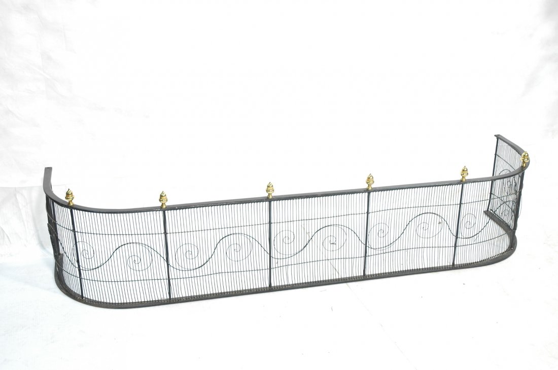 Federal Metal & Brass Fireplace Surround Fender.: Federal Metal & Brass Fireplace Surround Fender. Brass acorn finials. Thin wire design with scrolls-- Dimensions: H: 12.25 inches: W: 62 inches: D: 16 inches ---