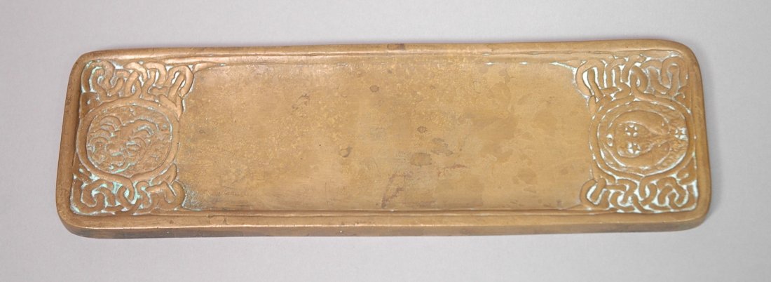 Tiffany Studios NY Bronze Zodiac Desk Pen Tray. M: Tiffany Studios NY Bronze Zodiac Desk Pen Tray. Marked. -- Dimensions: H: 10 inches: W: 3.25 inches --- US Shipping charge: $9