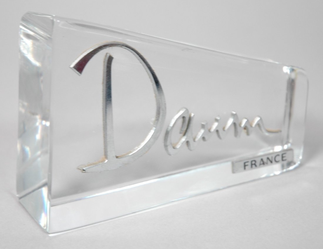 DAUM Crystal France Store Display Sign. Crystal w: DAUM Crystal France Store Display Sign. Crystal with raised silver letters. -- Dimensions: H: 3.25 inches: W: 5.25 inches: D: 1.5 inches --- US Shipping charge: $20