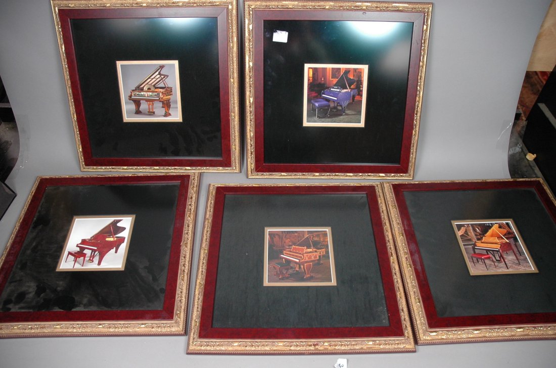 9pc of STEINWAY framed prints. All depicting Gran: 9pc of STEINWAY framed prints. All depicting Grand Pianos. One is image of the The world's most expensive piano. An Alma-Tadema Steinway, built in the 1880s by Steinway & Sons with an original sticker