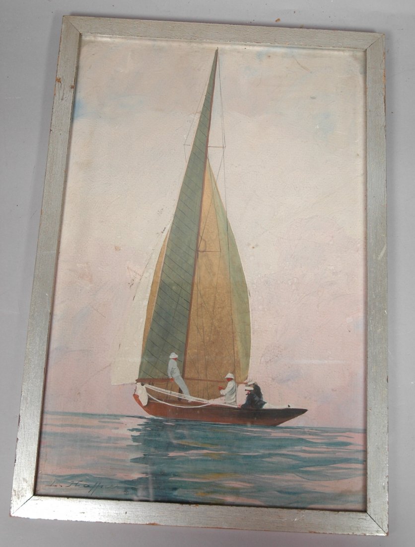 LEON HAFFNER Gouache Painting on Paper. Sailboats: LEON HAFFNER Gouache Painting on Paper. Sailboats. French artist 1881 -1972. Signed L Haffner.-- Dimensions: Image Size: H: 18.25 inches: W: 11.75 inches ---