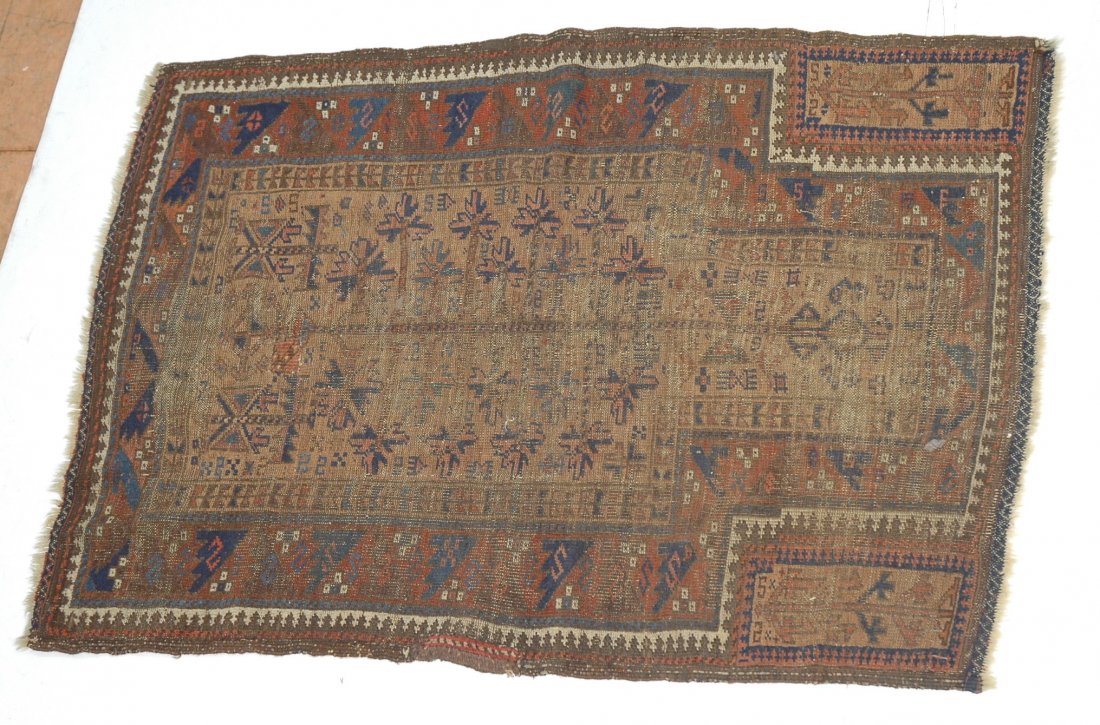 4 x 2'10 Antique Handmade Prayer Rug Carpet.: 4 x 2'10 Antique Handmade Prayer Rug Carpet.-- Dimensions: ---