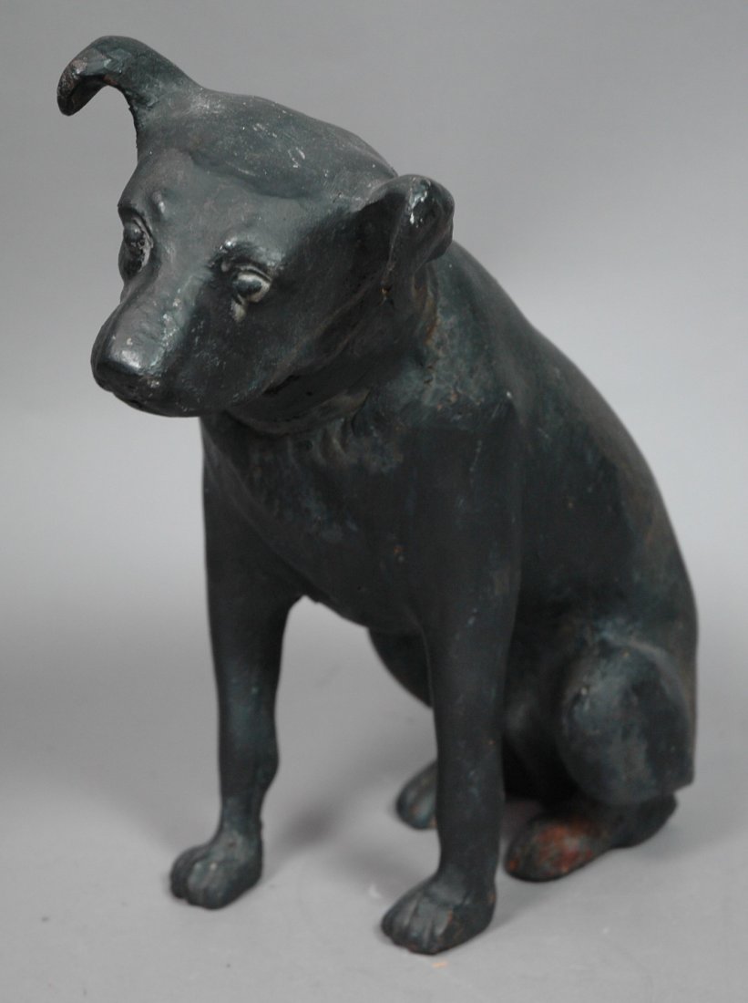 Heavy Metal RCA Victor Dog Sculpture. Cast Iron S: Heavy Metal RCA Victor Dog Sculpture. Cast Iron Sculpture. Painted Black. Not marked. -- Dimensions: H: 13.5 inches: W: 13 inches: D: 7 inches ---