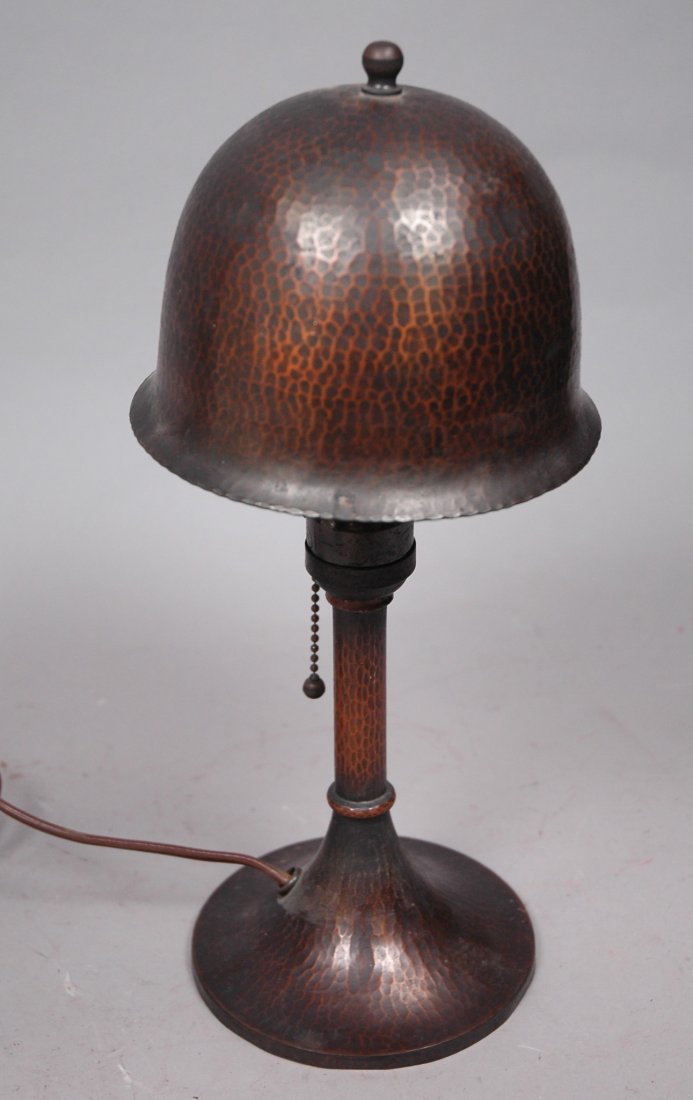 ROYCROFT Hammered Copper Table Lamp. Domed shade.: ROYCROFT Hammered Copper Table Lamp. Domed shade. Signed. -- Dimensions: H: 14 inches: W: 6.25 inches: D: 6.25 inches ---