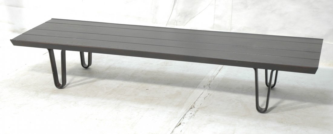 Ebonized DUNBAR Long John Bench Seat. Wood legs.: Ebonized DUNBAR Long John Bench Seat. Wood legs.-- Dimensions: H: 12 inches: D: 19 inches: L: 66 inches ---
