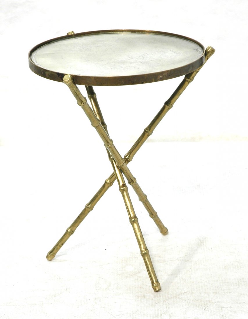 Small Faux Bamboo Accent Side Table. Inset mirro: Small Faux Bamboo Accent Side Table. Inset mirrored top.-- Dimensions: H: 19 inches: W: 15 inches ---