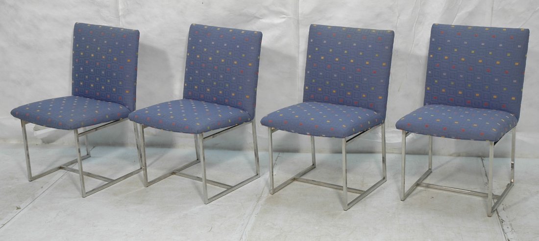 Set 4 Milo Baughman Dining Chairs. Square tube fr: Set 4 Milo Baughman Dining Chairs. Square tube frames. Unmarked.-- Dimensions: H: 33.5 inches: W: 20 inches: D: 22 inches ---