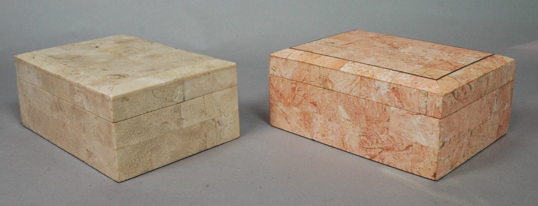2 Maitland Smith Style Boxes. Stone inlaid jewelr: 2 Maitland Smith Style Boxes. Stone inlaid jewelry boxes.-- Dimensions: H: 3.25 inches: W: 7.5 inches: D: 5.5 inches --- US Shipping charge: $20