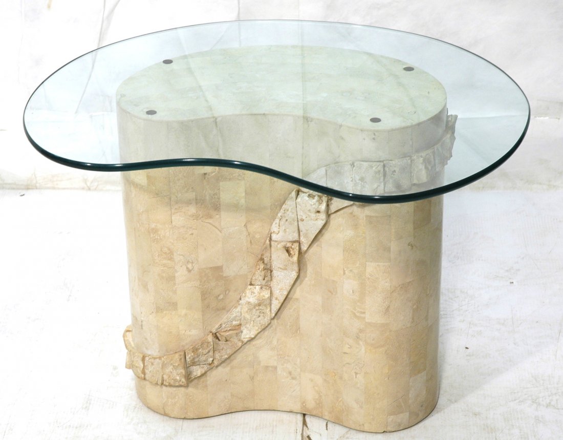 MAITLAND SMITH Tessellated Stone Side Table Kidne: MAITLAND SMITH Tessellated Stone Side Table Kidney Shaped Glass Top. Not marked. -- Dimensions: H: 22 inches: W: 30 inches: D: 26 inches ---