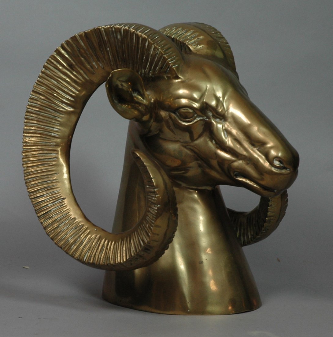 Large Brass Rams Head Sculpture. Rocky Mountain B: Large Brass Rams Head Sculpture. Rocky Mountain Big Horn Sheep. Detailed form. -- Dimensions: H: 11.5 inches: W: 11 inches: D: 12 inches --- US Shipping charge: $35