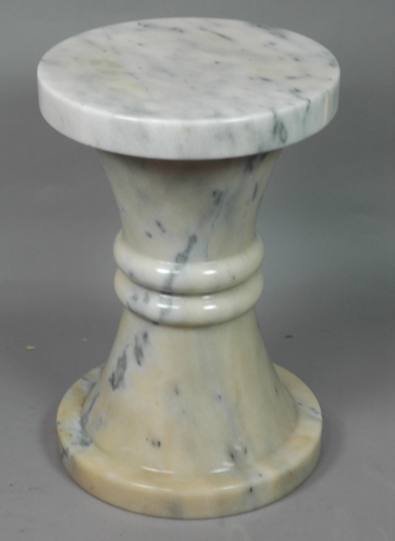 TIME LIFE Style Marble Corseted Form Stool. Nice: TIME LIFE Style Marble Corseted Form Stool. Nice dark veins in white marble. -- Dimensions: H: 16.5 inches: W: 11 inches ---