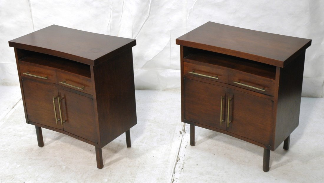 3pc ROMWEBER 2 Night Stands & Headboard. Angled: 3pc ROMWEBER 2 Night Stands & Headboard. Angled front. Brass hardware. Not marked-- Dimensions: H: 26.5 inches: W: 24 inches: D: 14 inches ---
