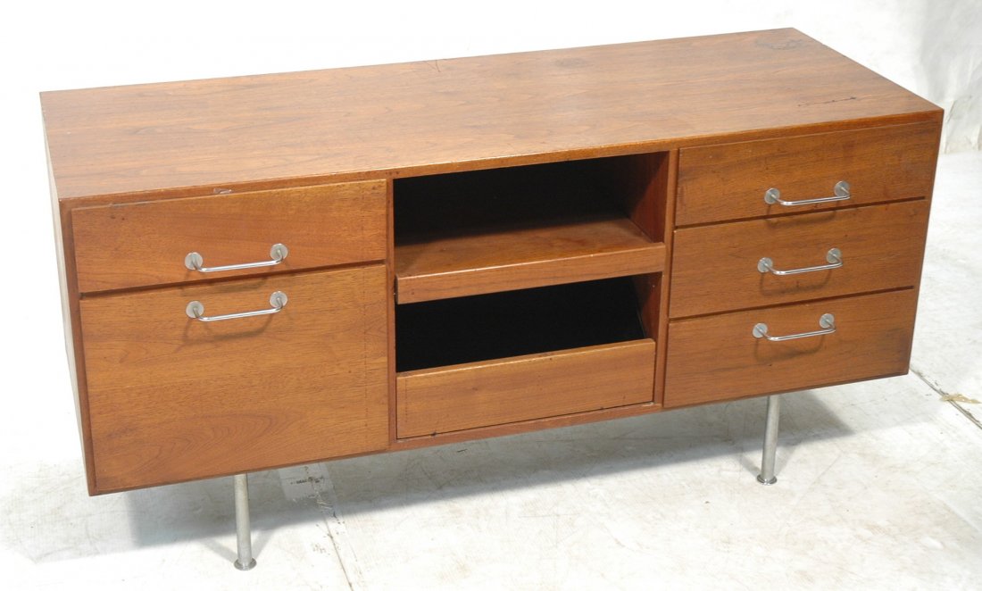 Knoll American Modern Credenza Cabinet with Chrom: Knoll American Modern Credenza Cabinet with Chrome legs. Remnants of label.-- Dimensions: H: 26.5 inches: W: 54.25 inches: D: 22 inches ---