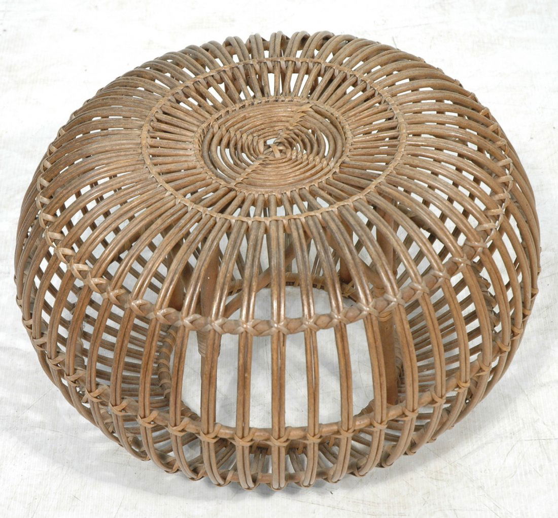 FRANCO ALBINI Woven Rattan Ottoman Stool.: FRANCO ALBINI Woven Rattan Ottoman Stool. -- Dimensions: H: 14.25 inches: W: 23 inches ---