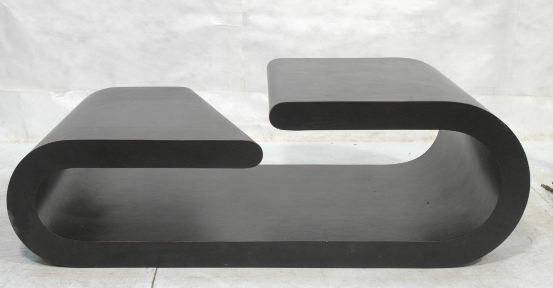 70's Modern Black Vinyl Bi Level Cocktail Table.: 70's Modern Black Vinyl Bi Level Cocktail Table. Coffee table.-- Dimensions: H: 17.75 inches: W: 53 inches: D: 30 inches ---