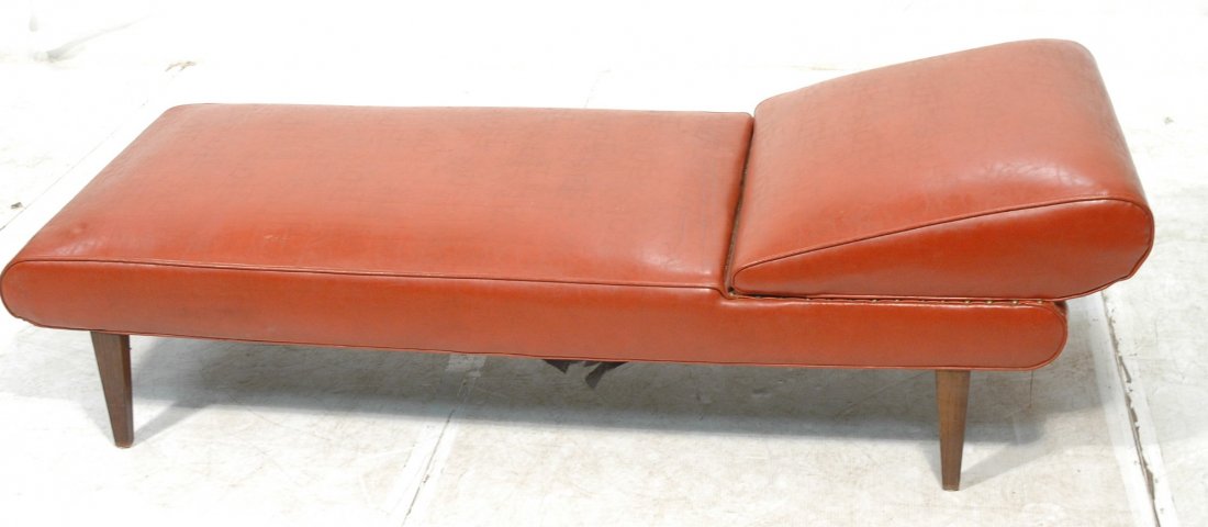 Orange Vinyl Chaise Lounge. Wood Tapered Legs.: Orange Vinyl Chaise Lounge. Wood Tapered Legs. -- Dimensions: H: 23 inches: W: 27 inches: L: 76 inches ---