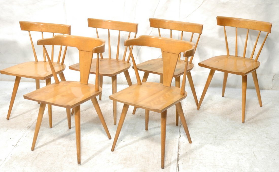 Set 6 PAUL McCOBB Dining Chairs. Angled tapered l: Set 6 PAUL McCOBB Dining Chairs. Angled tapered legs. Two captain's chairs. Four side chairs. Some marked. -- Dimensions: H: 30.5 inches: W: 20 inches: D: 18 inches ---